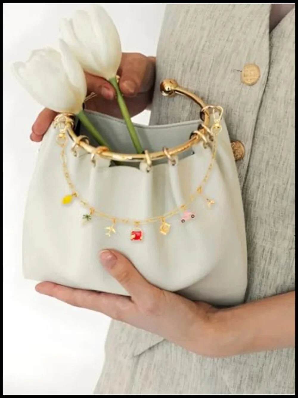Lemon Bag Charms Keychain Wristlet Trendy Purse Charm for Women Gold Plated